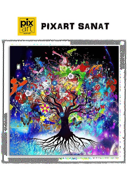 Renkli Çiçekli Ağaç 35*35CM Pixart Sanat Elmas Mozaik Tablo Diamond Türkiye fırsatları