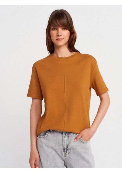 31218 Dikiş Detaylı T-Shirt-A.kiremit