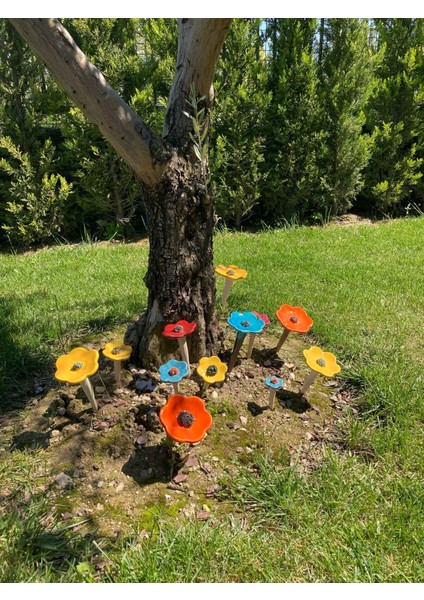Seramik Çiçek Süsü, 3ADET, Bahçe ve Saksı Süsü