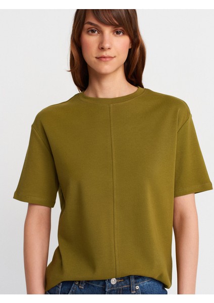 31218 Dikiş Detaylı T-Shirt-K.yağ Yeşl