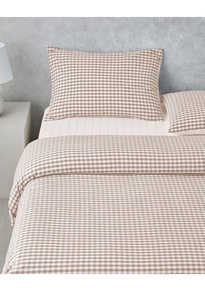 Clouded Grid Ipliği Boyalı Çift Kişilik Nevresim Takımı 200X220 cm Bej modelleri