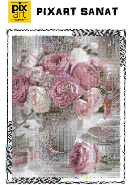 Pudra Gül Buketi 30 *40 cm Pixart Sanat Elmas Mozaik Tablo Diamond Türkiye fırsatları
