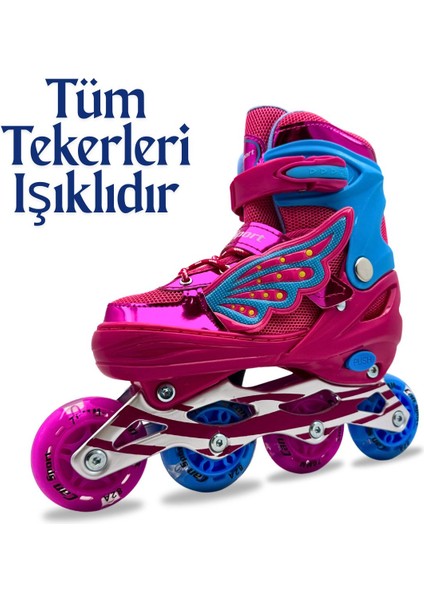 Profesyonel Melek Kanadı Işıklı Silikon Teker Ayarlanabilir Çocuk-Yetişkin Paten