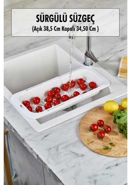 Lavoba Içi Sürgülü Açılır Kapanır Sebze Meyve Süzgeci Beyaz (Açık 38,5 Cm Kapalı 34,50 Cm )