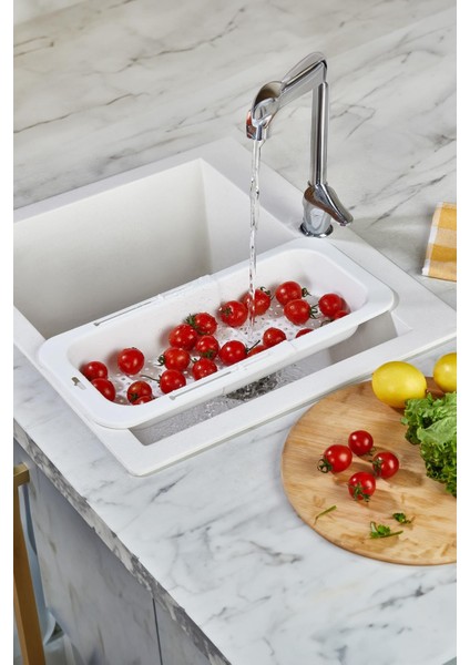 Lavoba Içi Sürgülü Açılır Kapanır Sebze Meyve Süzgeci Beyaz (Açık 38,5 Cm Kapalı 34,50 Cm ) fiyatları