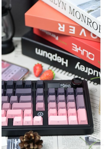 AK980 Kablosuz Hot-Swap Tft Ekranlı Mekanik Oyun Klavyesi 8.000 Mah Batarya Pembe - Gift Switch