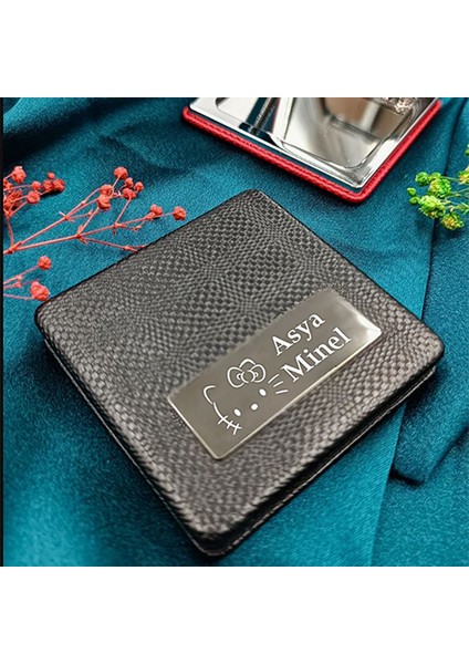 Kişiye Özel İsimli Hello Kitty Baskılı Kare Deri Ayna Çanta, Cep ve Makyaj Aynası