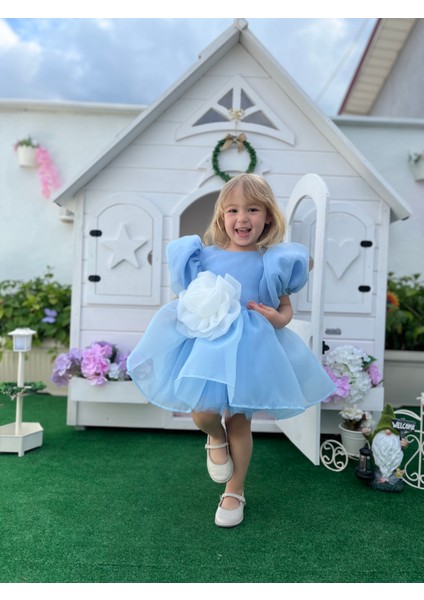 Rose- Mavi Şifon Kısa Kollu Kız Çocuk Elbisesi fiyatları