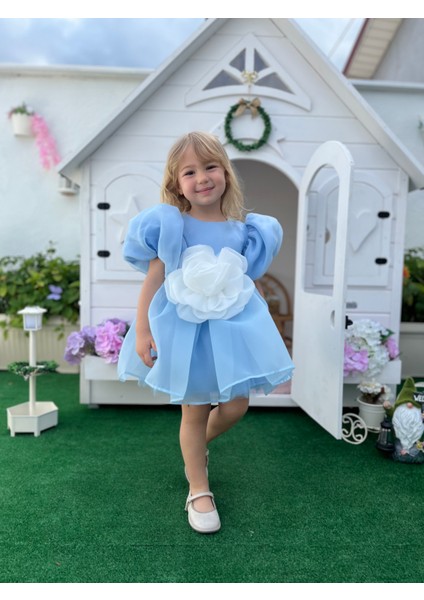 Rose- Mavi Şifon Kısa Kollu Kız Çocuk Elbisesi indirimleri