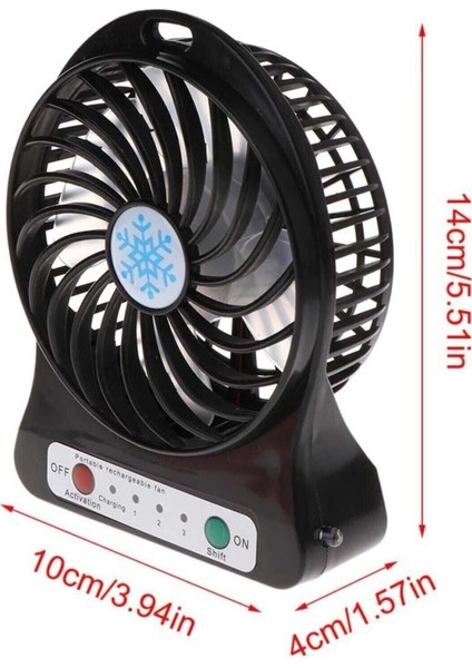Şarjlı Mini Vantilatör Masa Üstü 3 Kademeli USB Mini Fan Siyah