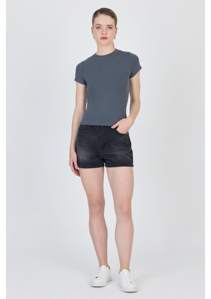 Antrasit Bisiklet Yaka Viskoz/yumuşak Kumaş Slim Fit Tişört 1468 fiyatları