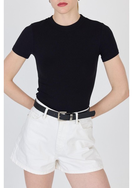 Siyah Bisiklet Yaka Viskoz/yumuşak Kumaş Slim Fit Tişört 1468 modelleri