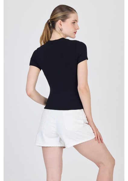 Siyah Bisiklet Yaka Viskoz/yumuşak Kumaş Slim Fit Tişört 1468 indirimleri