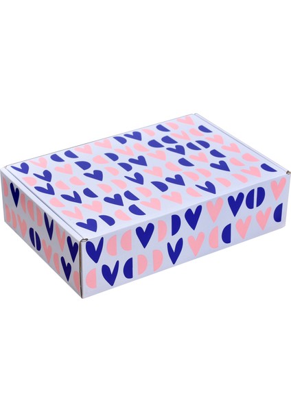 Karton Hediyelik Ürün Kutusu 29 x 19 x 8 cm 10 'lu Paket Pembe Mavi Kalpli