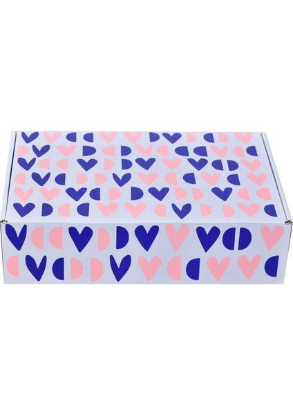 Karton Hediyelik Ürün Kutusu 29 x 19 x 8 cm 10 'lu Paket Pembe Mavi Kalpli modelleri
