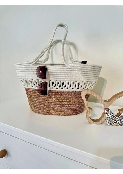 Doğal Hasır Jüt El Örmesi Kadın Plaj Çantası