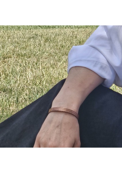 Chevron Modeli Bakır Kelepçe Bileklik - Otantik Unisex Tasarım El Yapımı