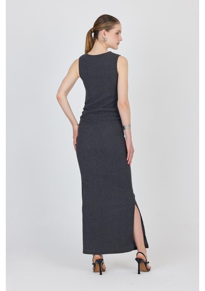 Füme Bisiklet Yaka Yanları Büzgülü Uzun Elbise 1489 indirimleri