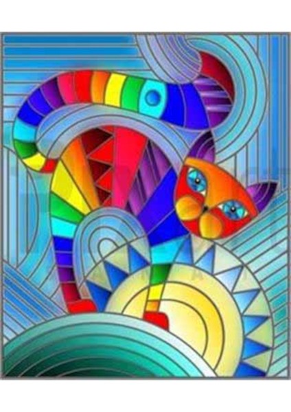 Desenli Renkli Kedicik Pixart Sanat Elmas Mozik Tablo Daimond Türkiye 42*52