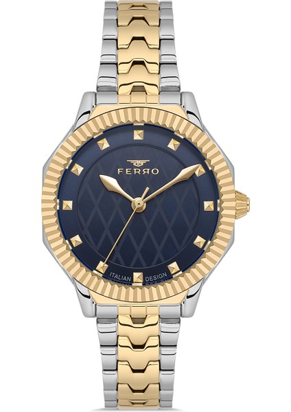 FL21632AWT-D3 Quartz Çelik Altın/gri Lacivert Kadran 32 mm Kadın Kol Saati