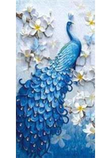 Duvardaki Kabartma Tavuskuşu ve Çiçekler Pixart Sanat Elmas Mozik Tablo Daimond Türkiye 35*63