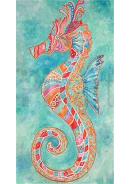 Renkli Çizimiyle Deniz Atı Pixart Sanat Elmas Mozik Tablo Daimond Türkiye 43*78