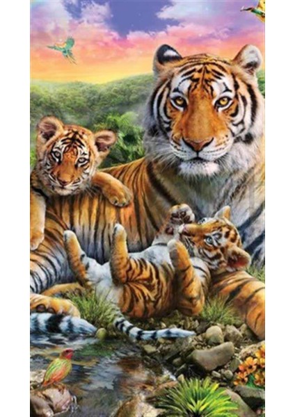 Kaplan Ailesi Pixart Sanat Elmas Mozik Tablo Daimond Türkiye 40*71