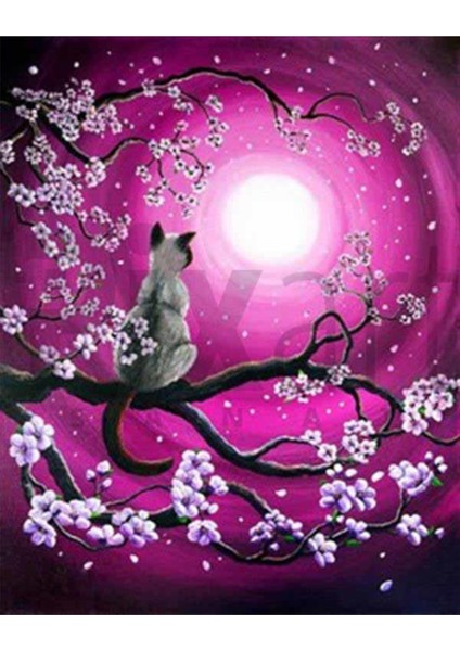 Uzaydaki Doğa ve Kedicik Pixart Sanat Elmas Mozaik Tablo Diamond Türkiye 43*53