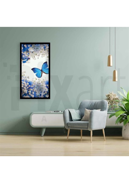 Beyaz Çiçekler Içindeki Mavi Kelebekler Pixart Sanat Elmas Mozaik Tablo Diamond Türkiye 45*82 modelleri