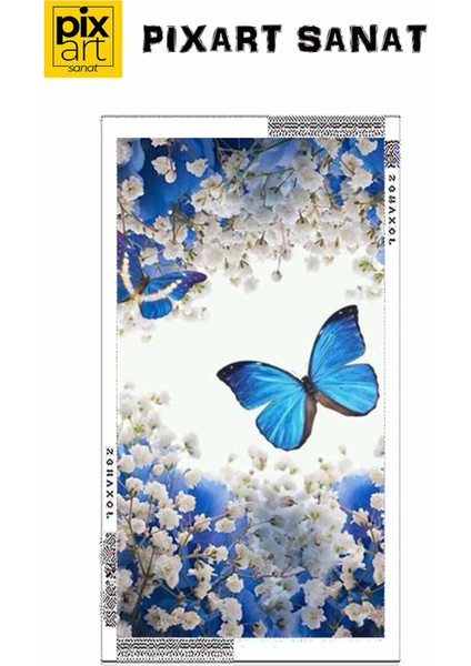 Beyaz Çiçekler Içindeki Mavi Kelebekler Pixart Sanat Elmas Mozaik Tablo Diamond Türkiye 45*82 fırsatları
