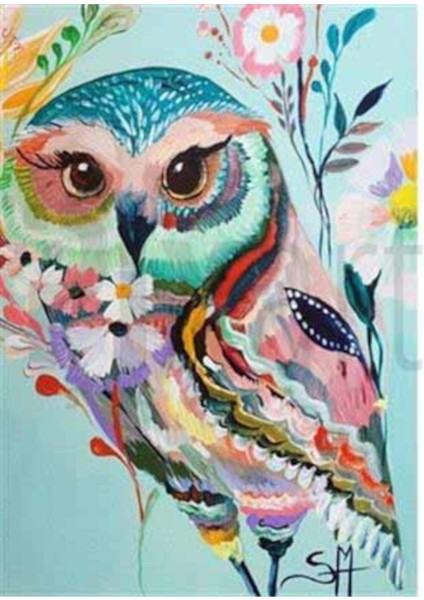 Çiçekden Baykuş Pixart Sanat Elmas Mozaik Tablo Diamond Türkiye 38*52