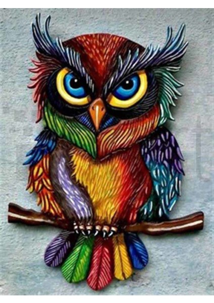 Renkli Kızgın Baykuş Pixart Sanat Elmas Mozaik Tablo Diamond Türkiye 43*55