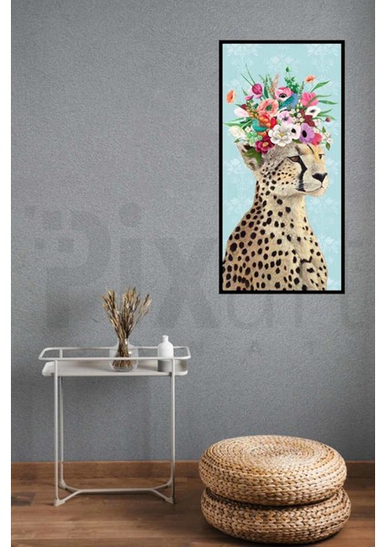 Çiçek Taçlı Leopar Pixart Sanat Elmas Mozaik Tablo Diamond Türkiye 30*58 modelleri