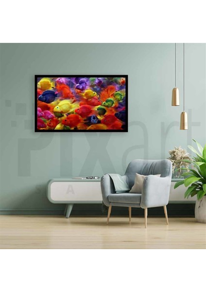 Neon Renklerdeki Balıklar Pixart Sanat Elmas Mozaik Tablo Diamond Türkiye 82*52 fiyatları