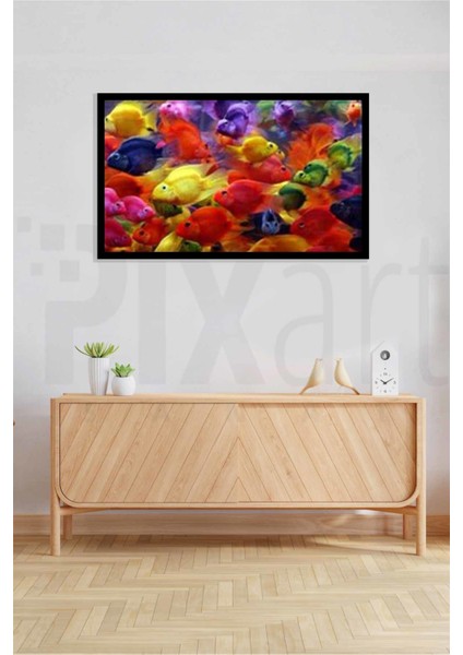 Neon Renklerdeki Balıklar Pixart Sanat Elmas Mozaik Tablo Diamond Türkiye 82*52 modelleri