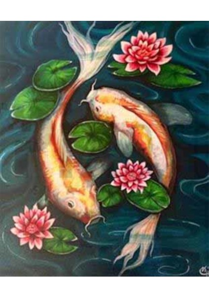 Göldeki Japon Balıkları Pixart Sanat Elmas Mozaik Tablo Diamond Türkiye 55*65