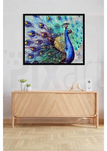 Ihtişamlı Tüyleriyle Tavus Kuşu Pixart Sanat Elmas Mozaik Tablo Diamond Türkiye 77*65 modelleri