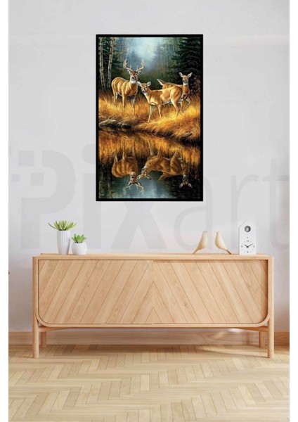Göl Kenarındaki Geyikler Pixart Sanat Elmas Mozik Tablo Daimond Türkiye 37*52 fiyatları