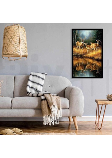 Göl Kenarındaki Geyikler Pixart Sanat Elmas Mozik Tablo Daimond Türkiye 37*52 modelleri