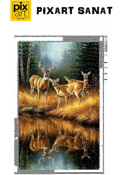 Göl Kenarındaki Geyikler Pixart Sanat Elmas Mozik Tablo Daimond Türkiye 37*52 fırsatları