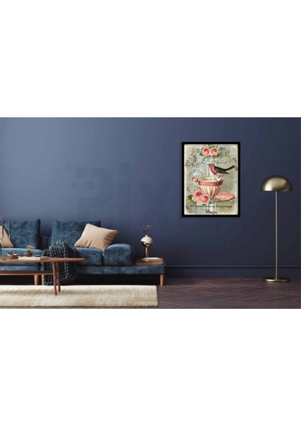 Tatlı Kuş ve Fincan Pixart Sanat Elmas Mozaik Tablo Diamond Türkiye 48*51 modelleri