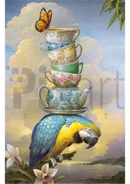 Papağandan Çay Servisi Pixart Sanat Elmas Mozaik Tablo Diamond Türkiye 43*63