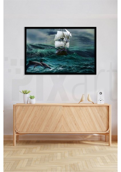 Yunuslar ve Gemi Pixart Sanat Elmas Mozaik Tablo Diamond Türkiye 64 x 51 cm modelleri