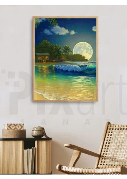 Dolunay Manzarası Pixart Sanat Elmas Mozaik Tablo Diamond Türkiye 35 x 50 cm modelleri