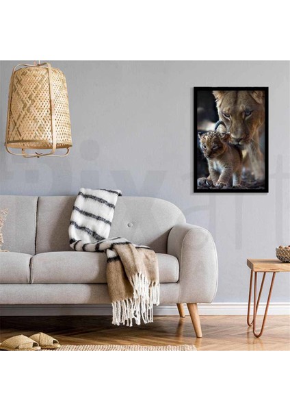 Yavru Aslan ve Annesi Pixart Sanat Elmas Mozik Tablo Daimond Türkiye 48*68