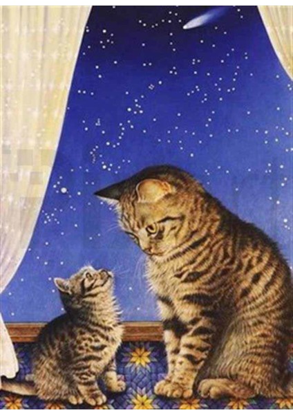 Balkon Manzarasında Anne Kedi ve Yavrusu Pixart Sanat Elmas Mozik Tablo Daimond Türkiye 55*76