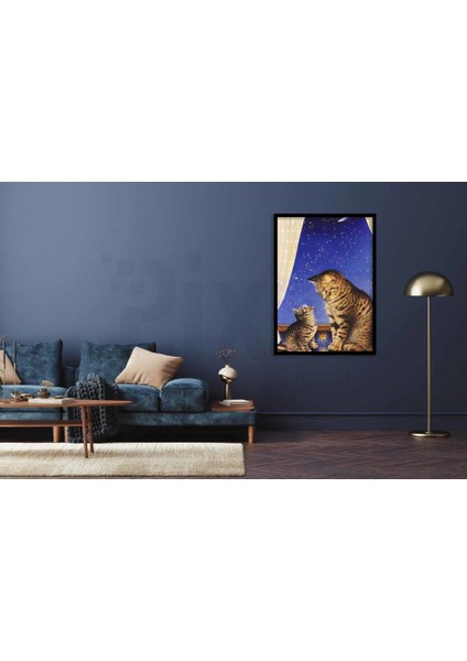 Balkon Manzarasında Anne Kedi ve Yavrusu Pixart Sanat Elmas Mozik Tablo Daimond Türkiye 55*76 fiyatları