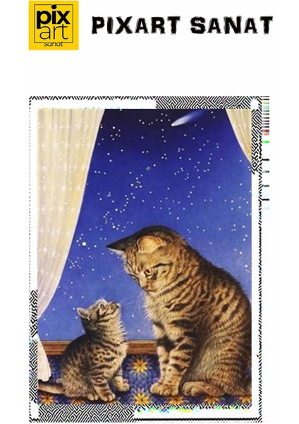 Balkon Manzarasında Anne Kedi ve Yavrusu Pixart Sanat Elmas Mozik Tablo Daimond Türkiye 55*76 fırsatları