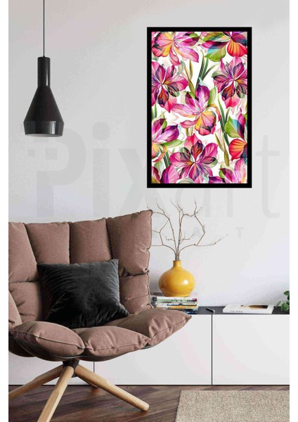 Pembe Cicekler Desen 44 x 74 Elmas Mozaik Tablo