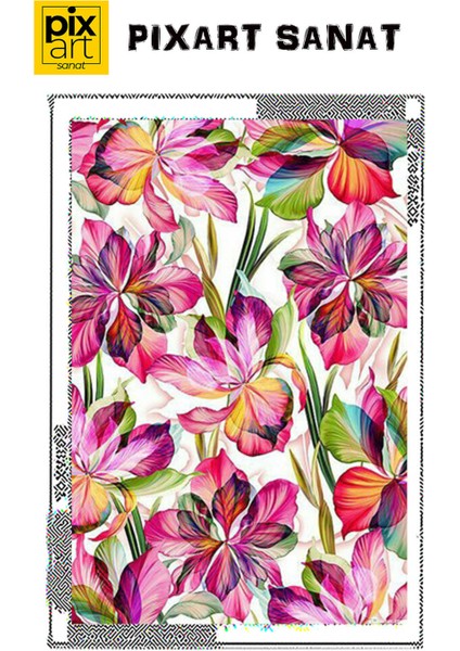 Pembe Cicekler Desen 44 x 74 Elmas Mozaik Tablo